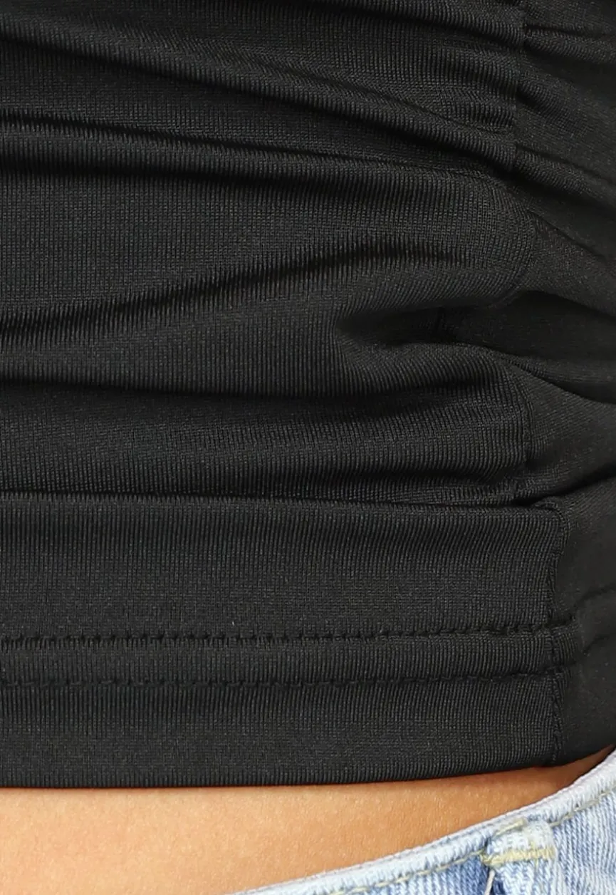 Zwarte Asymmetrische One Shoulder Top met Plooitjes