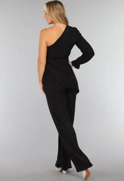 Zwarte Asymmetrische Top met Ruffle Mouw