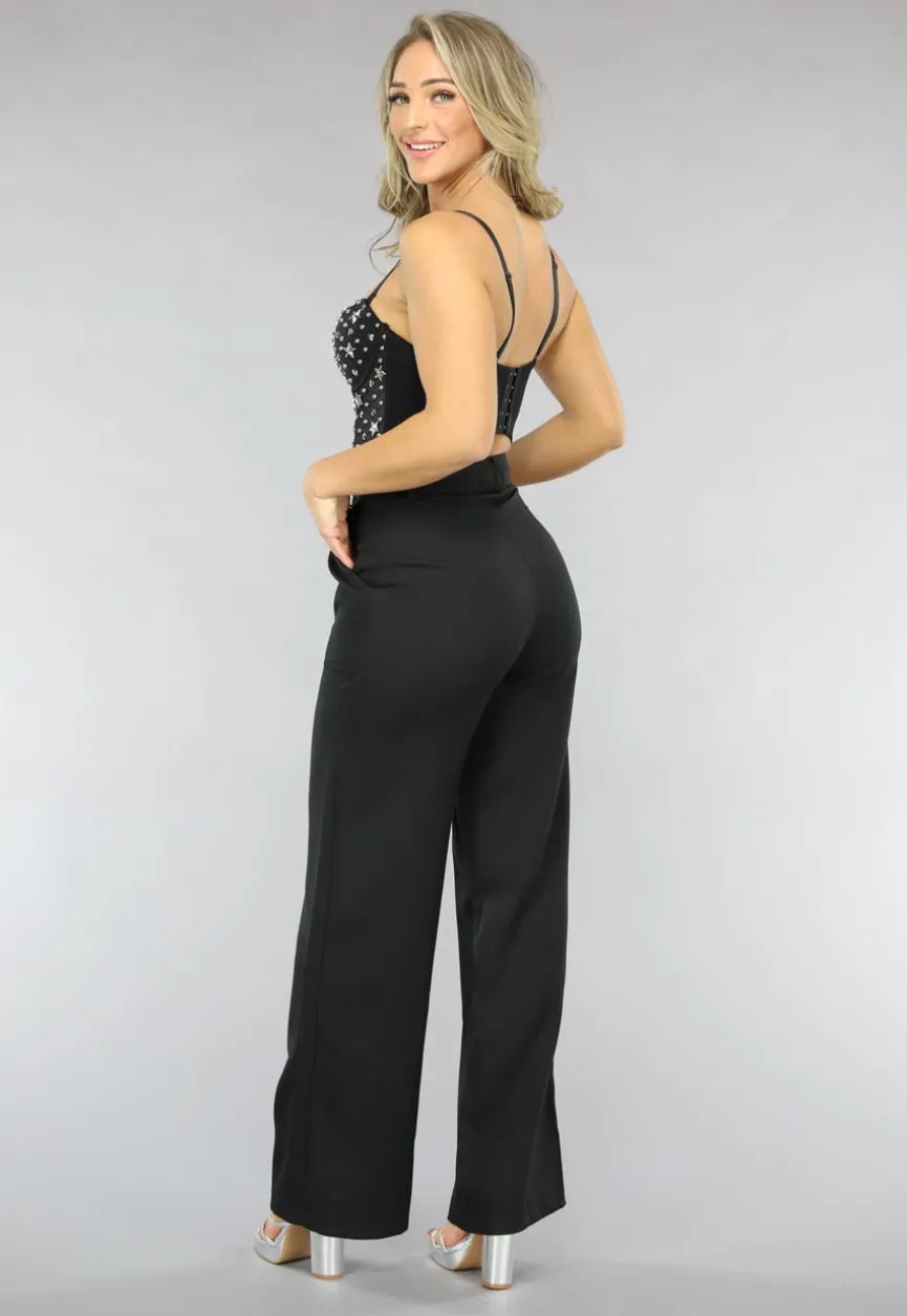 Zwarte Balconette Top met Sterren Studs
