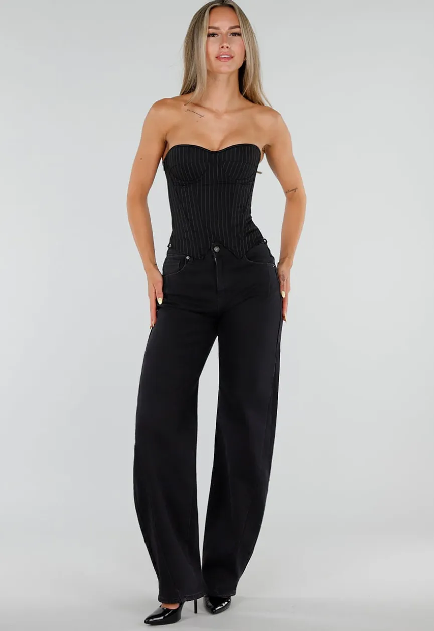 Zwarte Balloon Jeans met Hoge Taille en Lichte Stretch