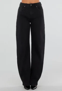 Zwarte Balloon Jeans met Hoge Taille en Lichte Stretch
