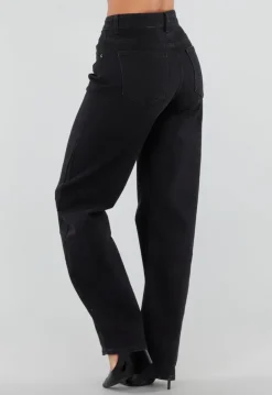 Zwarte Balloon Jeans met Hoge Taille en Lichte Stretch