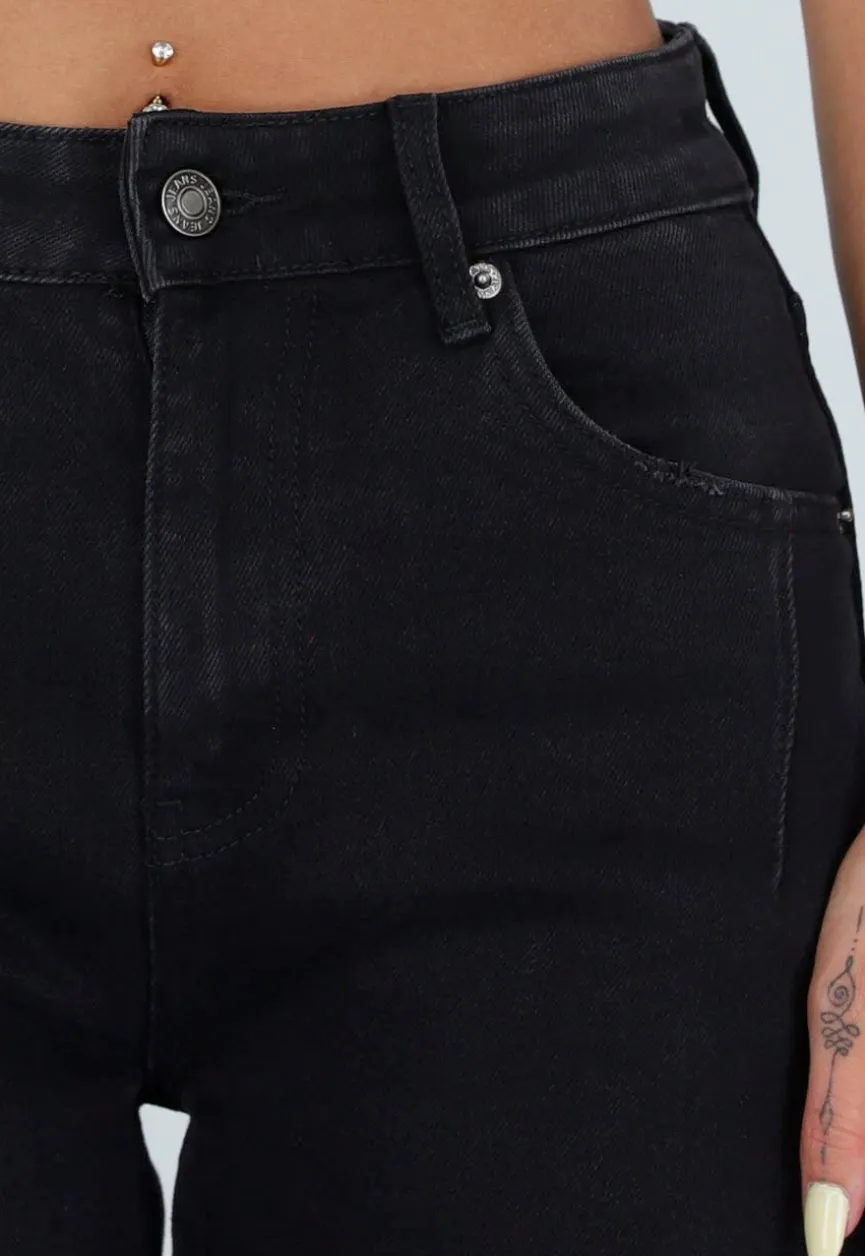Zwarte Balloon Jeans met Hoge Taille en Lichte Stretch
