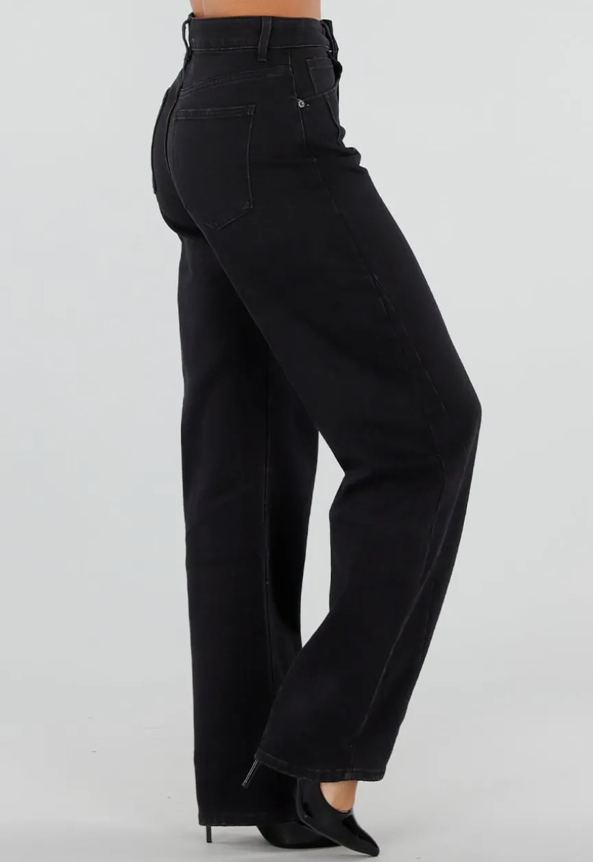 Zwarte Balloon Jeans met Hoge Taille en Lichte Stretch
