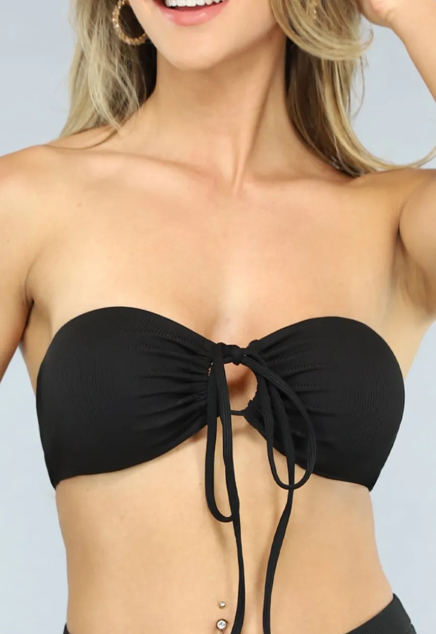 Zwarte Bandeau Bikini Top met Strikdetail