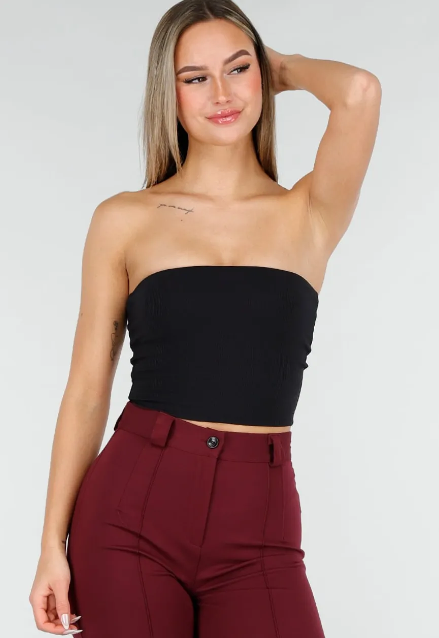 Zwarte Bandeau Crop Top met Pads