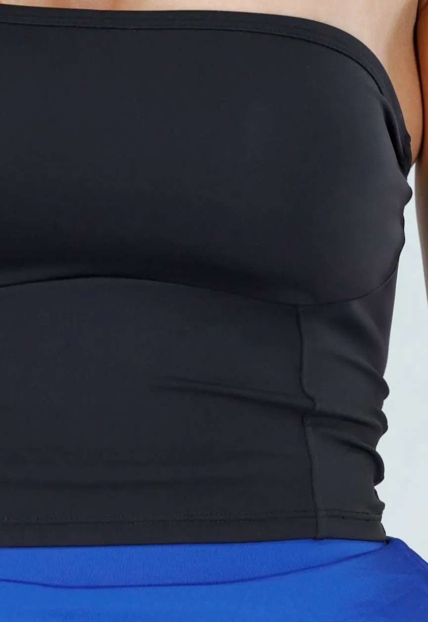 Zwarte Bandeau Top met Stretch en Rechte Halslijn