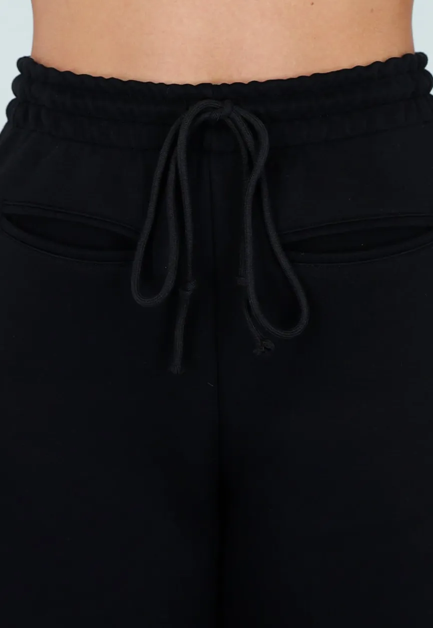 Zwarte Barrel Fleece Joggingbroek met Stretch