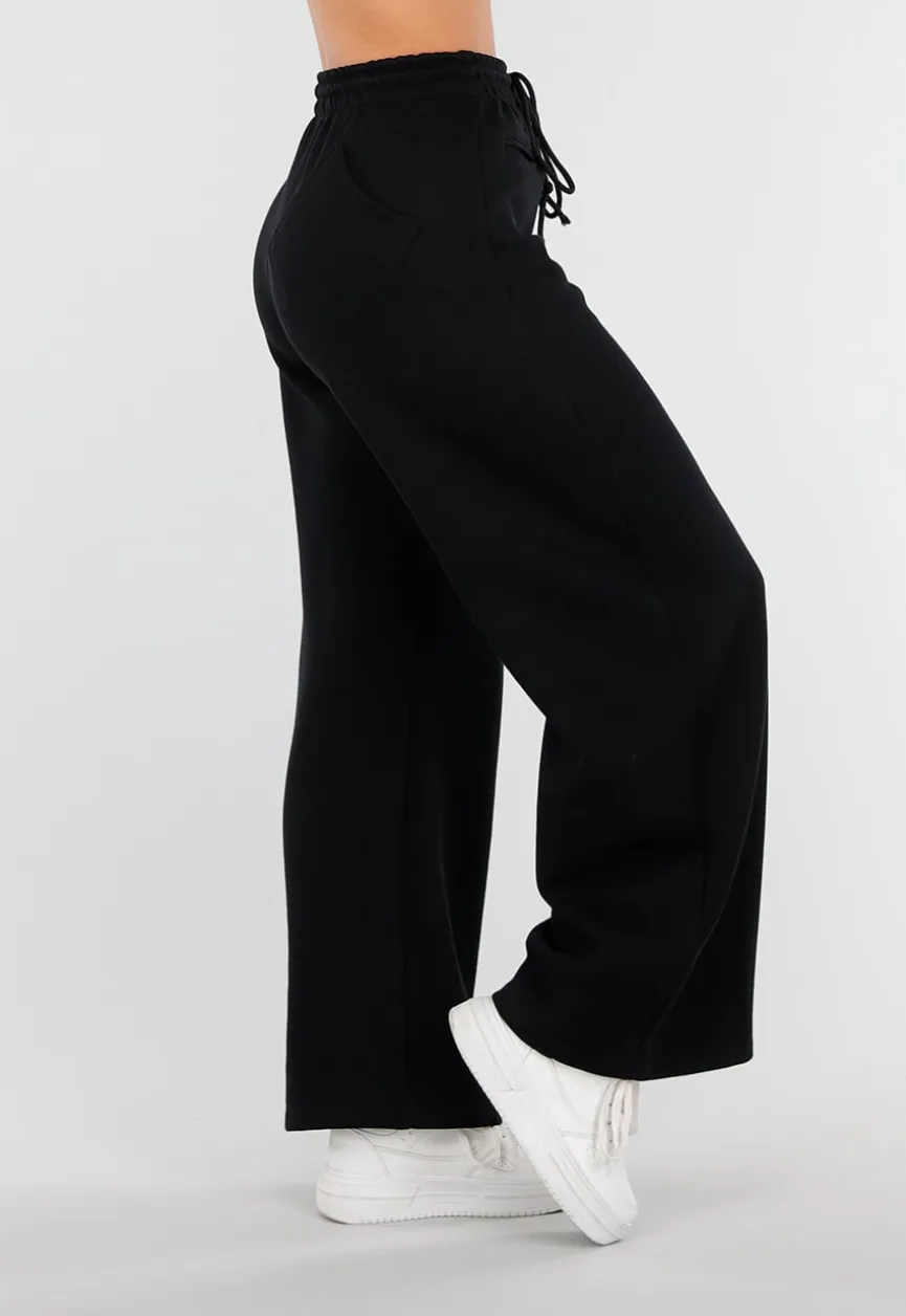 Zwarte Barrel Fleece Joggingbroek met Stretch