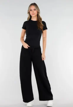 Zwarte Barrel Fleece Joggingbroek met Stretch