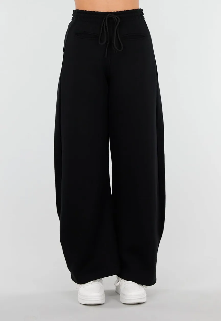 Zwarte Barrel Fleece Joggingbroek met Stretch