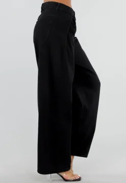 Zwarte Barrel Jeans met Hoge Taille en Plooien