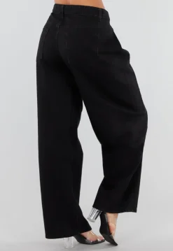 Zwarte Barrel Jeans met Hoge Taille en Plooien