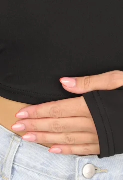 Zwarte Basic Longsleeve Off Shoulder Top met Duimgaten