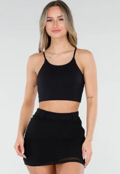 Zwarte Basic Stretch Crop Top met Pads