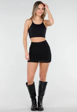 Zwarte Basic Stretch Crop Top met Pads
