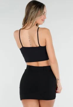 Zwarte Basic Stretch Crop Top met Pads