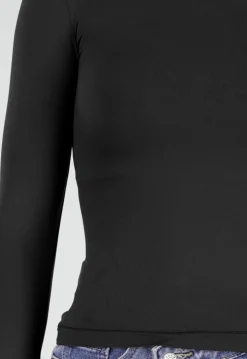 Zwarte Basic Stretch Top met Lange Mouwen