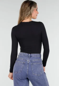 Zwarte Basic Stretch Top met Lange Mouwen