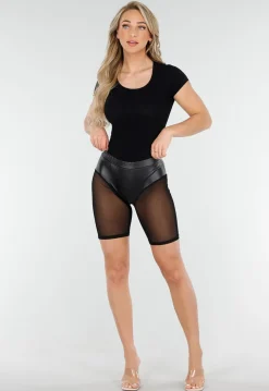 Zwarte Bikershort met Gladde Afwerking en Meshpanelen