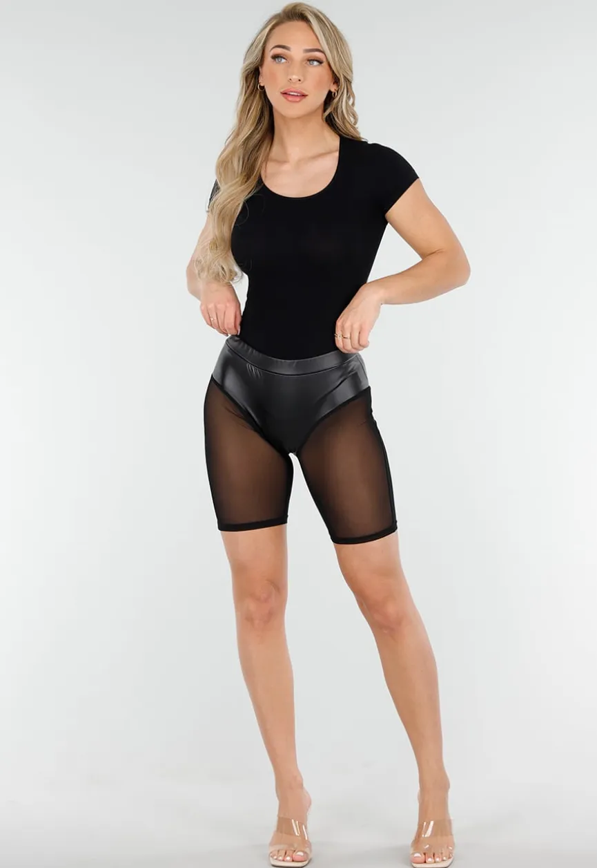 Zwarte Bikershort met Gladde Afwerking en Meshpanelen