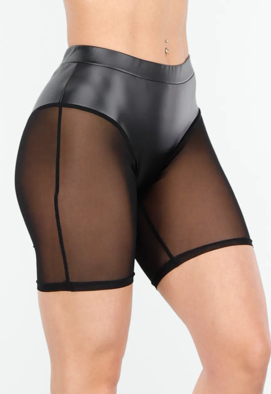 Zwarte Bikershort met Gladde Afwerking en Meshpanelen