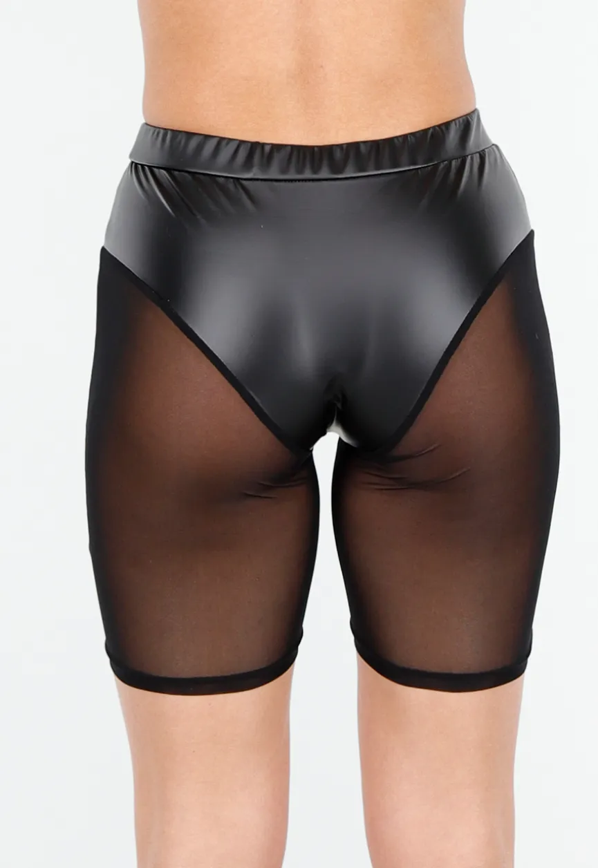 Zwarte Bikershort met Gladde Afwerking en Meshpanelen