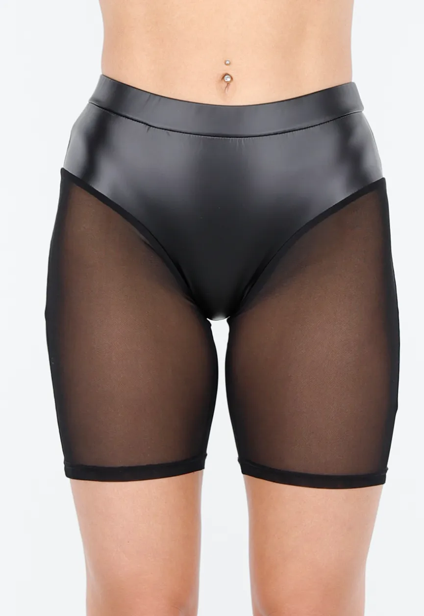 Zwarte Bikershort met Gladde Afwerking en Meshpanelen