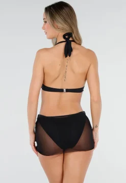 Zwarte Bikini met Halter Top en Wikkelrokje