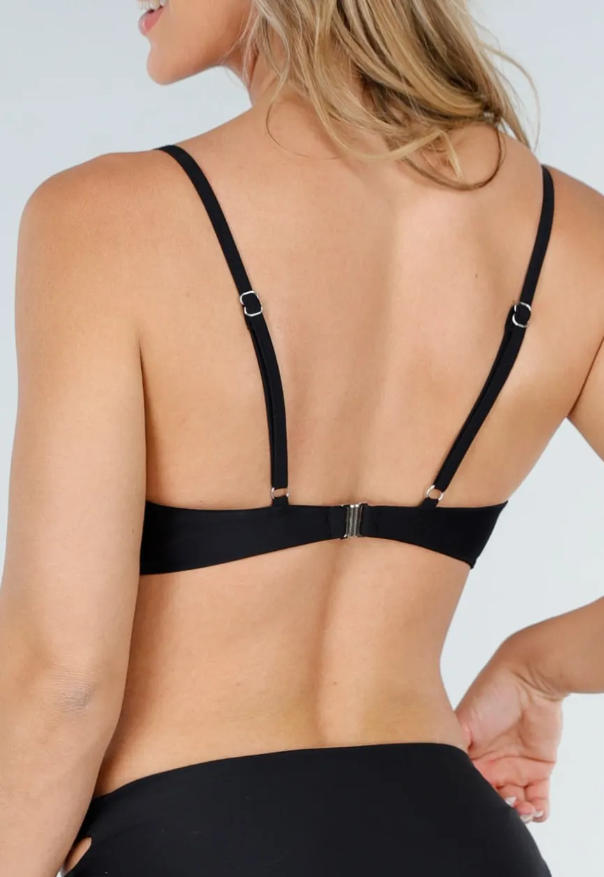 Zwarte Bikinitop met Gekruiste Band Onder de Cup