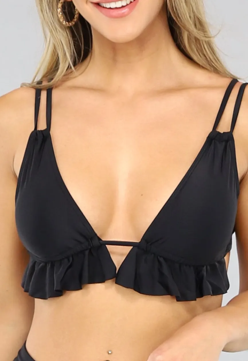 Zwarte Bikinitop met Ruches