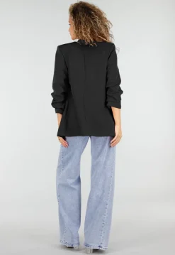 Zwarte Blazer met Geplooide Driekwart Mouwen