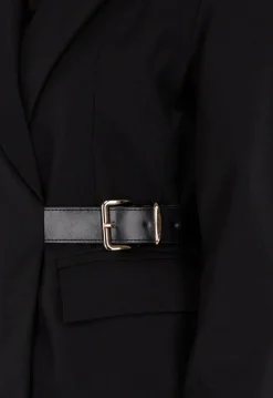 Zwarte Blazer met Goudkleurige Gesp Ceintuur