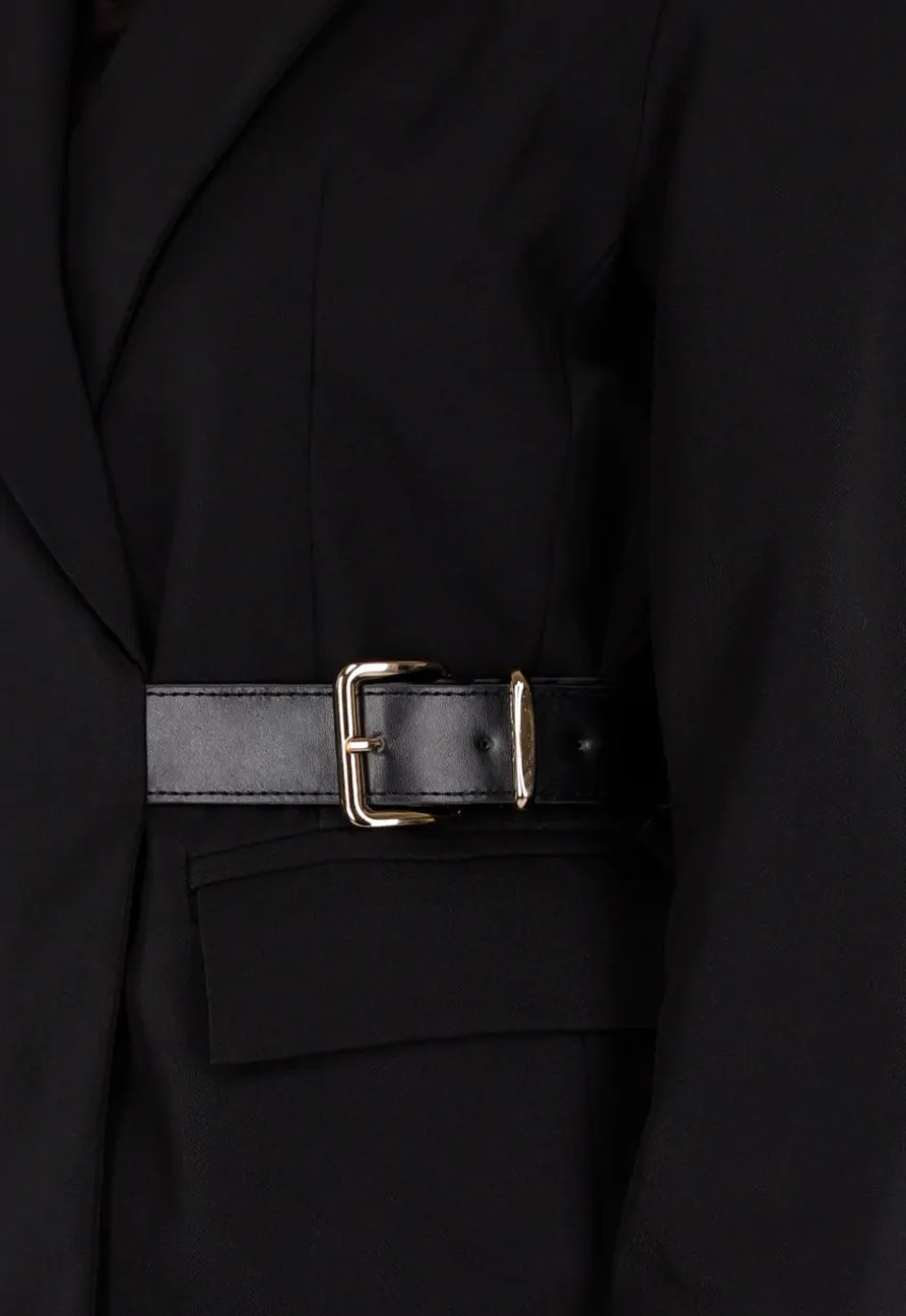 Zwarte Blazer met Goudkleurige Gesp Ceintuur