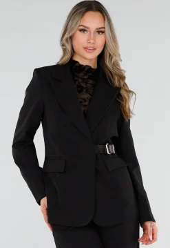 Zwarte Blazer met Goudkleurige Gesp Ceintuur