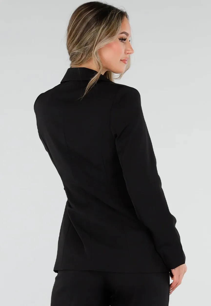 Zwarte Blazer met Goudkleurige Gesp Ceintuur