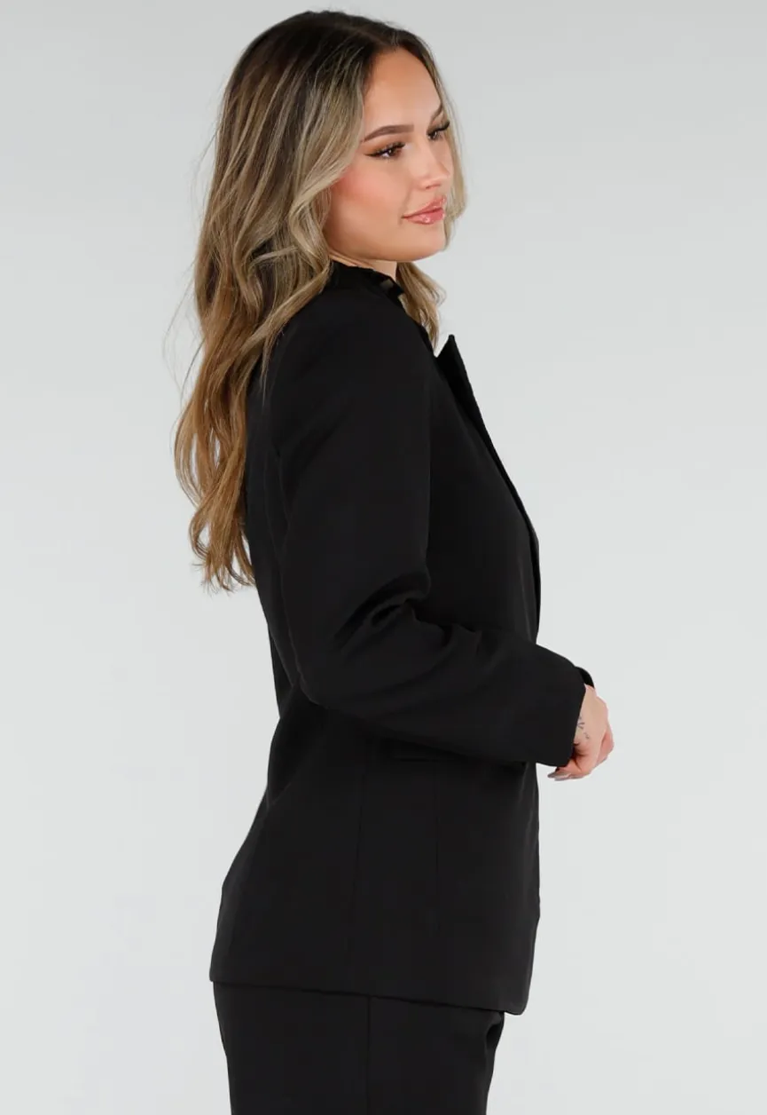 Zwarte Blazer met Goudkleurige Gesp Ceintuur