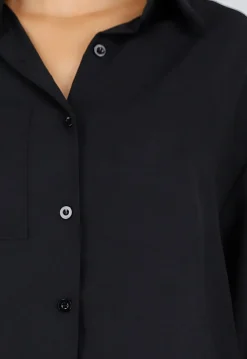 Zwarte Blouse met Kraag, Knoopsluiting en Lange Mouwen