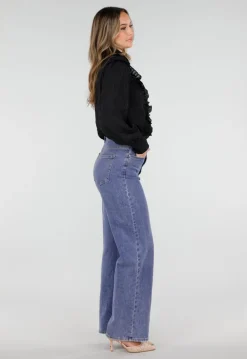 Zwarte Blouse met Ruches en Lange Mouwen