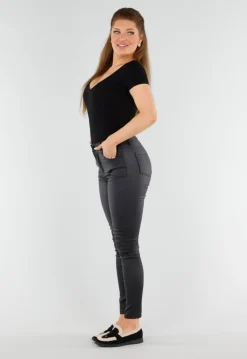 Zwarte Body met V-Hals en Korte Mouwen