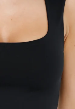 Zwarte Body met Vierkante Hals en Brede Bandjes