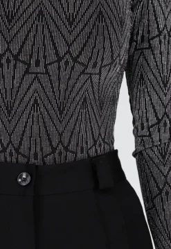 Zwarte Body met Zilveren Print en Lange Mouwen