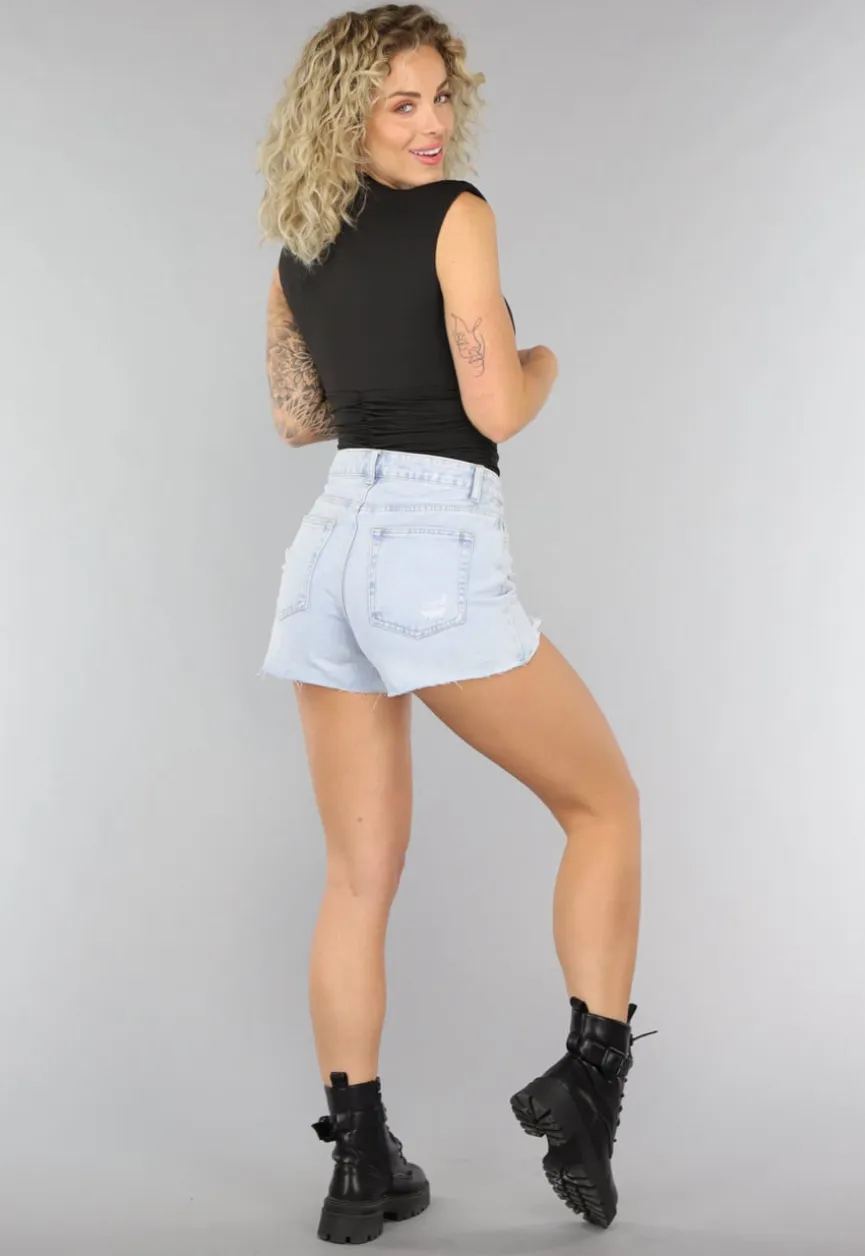 Zwarte Bodysuit met Kanten Decolleté en Schoudervullingen