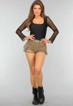 Zwarte Bodysuit met Mesh Mouwen
