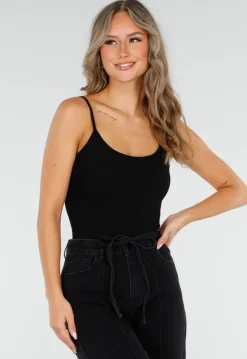 Zwarte Bodysuit met Spaghetti Bandjes en Pads