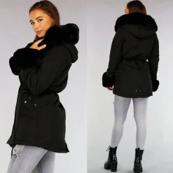 Zwarte Bont Winterjas met Capuchon