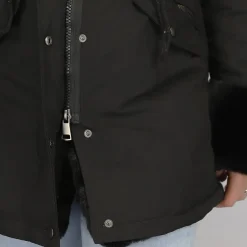 Zwarte Bont Winterjas met Capuchon