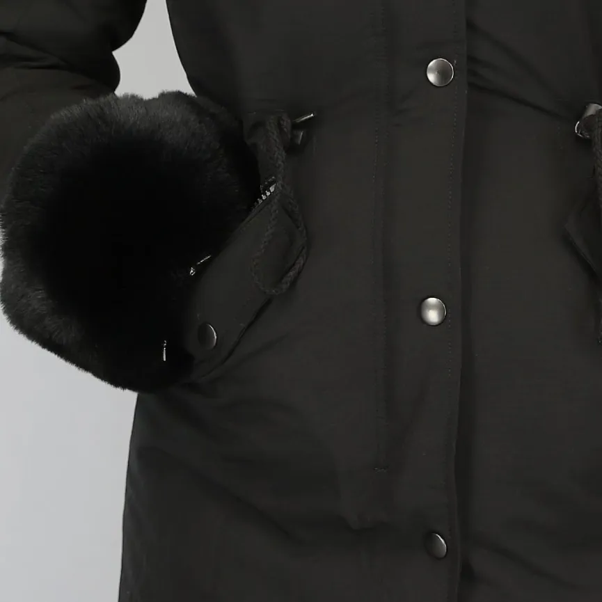 Zwarte Bont Winterjas met Capuchon