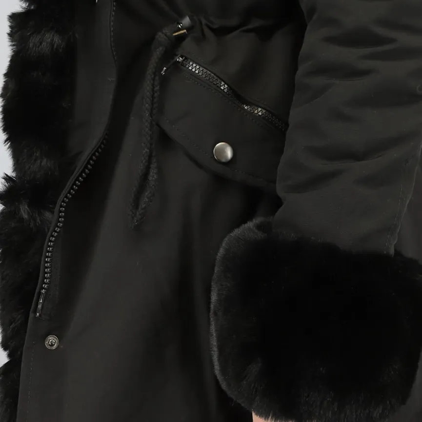 Zwarte Bont Winterjas met Capuchon