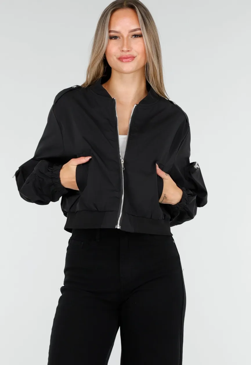 Zwarte Cargo Bomber Jas met Ritsdetails